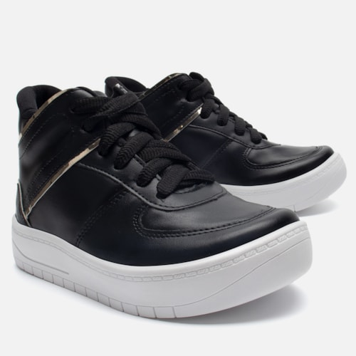 Tênis Casual Feminino Cano Médio Refletivo Recortes Confortável Preto