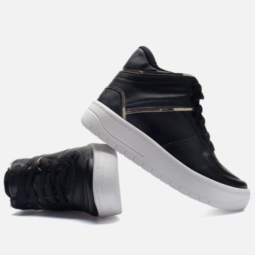 Tênis Casual Feminino Cano Médio Refletivo Recortes Confortável Preto