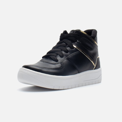 Tênis Casual Feminino Cano Médio Refletivo Recortes Confortável Preto