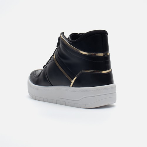 Tênis Casual Feminino Cano Médio Refletivo Recortes Confortável Preto