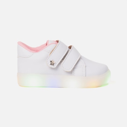 Tênis De Luzinha Branco Casual Com Velcro Menina Infantil