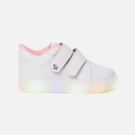 Tênis De Luzinha Branco Casual Com Velcro Menina Infantil