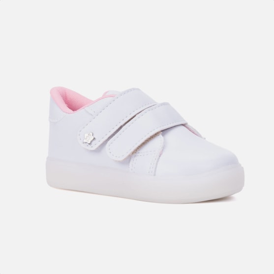 Segunda imagem do produto Tênis De Luzinha Branco Casual Com Velcro Menina Infantil