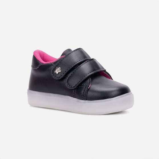Segunda imagem do produto Tênis De Luzinha Preto Casual Com Velcro Menina Infantil