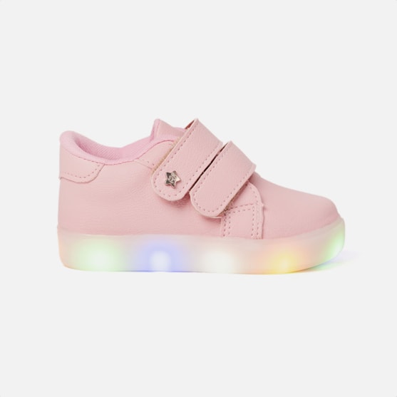 Tênis De Luzinha Rosa Casual Com Velcro Menina Infantil