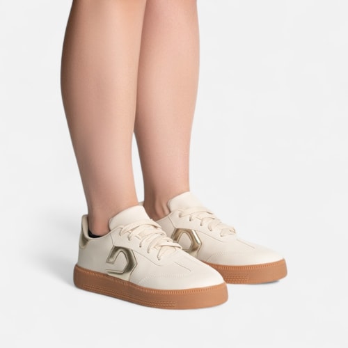 Tênis Domidona Dourado Feminino Street Urbano Cano Baixo Sola Alta