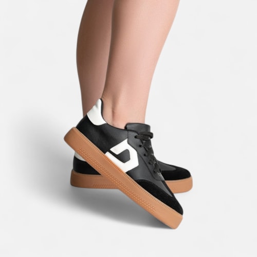 Tênis Domidona Preto Feminino Street Urbano Cano Baixo Sola Alta