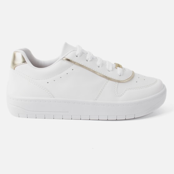 Tênis Feminino Casual Cano Baixo Leve Confort Com Friso Dourado