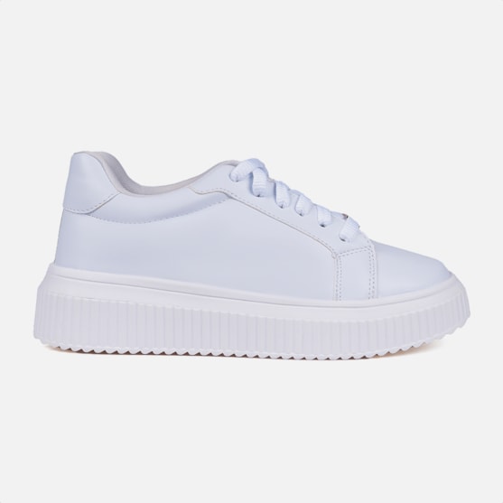 Tênis Feminino Casual Sola Plataforma Tratorada Alta Confort Branco