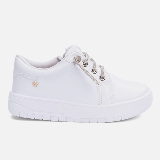 Tênis Feminino Infantil Cadarço De Strass Calce Fácil Casual Branco