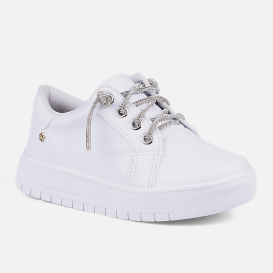 Segunda imagem do produto Tênis Feminino Infantil Cadarço De Strass Calce Fácil Casual Branco