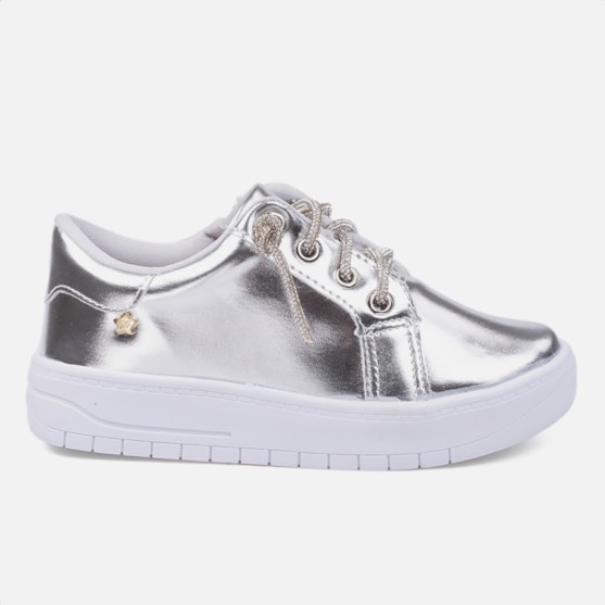 Tênis Feminino Infantil Cadarço De Strass Calce Fácil Casual Prata