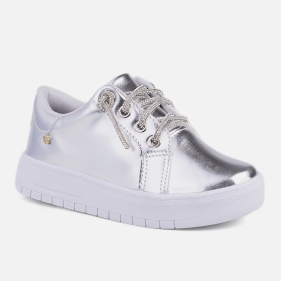 Segunda imagem do produto Tênis Feminino Infantil Cadarço De Strass Calce Fácil Casual Prata