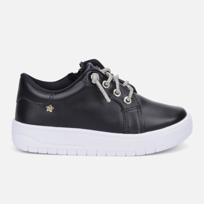 Tênis Feminino Infantil Cadarço De Strass Calce Fácil Casual Preto