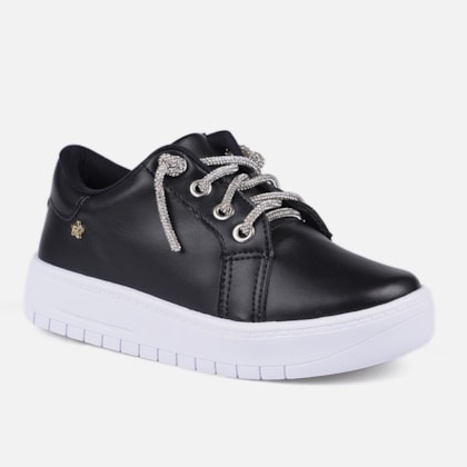 Segunda imagem do produto Tênis Feminino Infantil Cadarço De Strass Calce Fácil Casual Preto