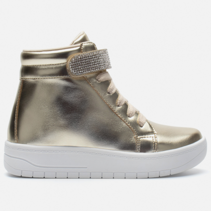 Tênis Feminino Infantil Cano Alto Conforto Casual Tira Strass Dourado