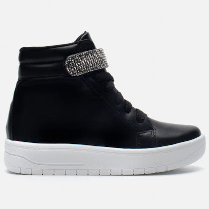 Tênis Feminino Infantil Cano Alto Conforto Casual Tira Strass Preto