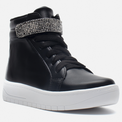 Segunda imagem do produto Tênis Feminino Infantil Cano Alto Conforto Casual Tira Strass Preto