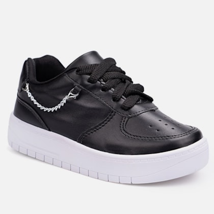 Segunda imagem do produto Tênis Feminino Infantil Cano Curto Com Corrente Confortável Moda Preto