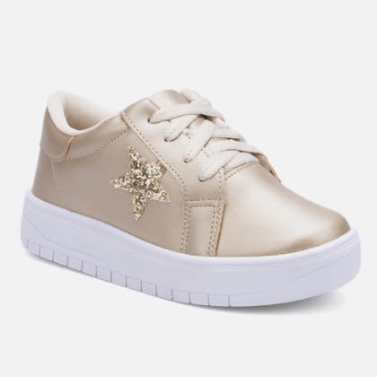 Segunda imagem do produto Tênis Feminino Infantil Casual Cano Baixo Curto Estrela Brilho Dourado