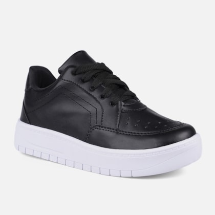 Segunda imagem do produto Tênis Feminino Infantil Casual Cano Baixo Recortes Confortável Preto