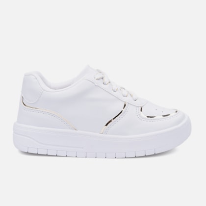 Tênis Feminino Infantil Casual Com Friso Moda Detalhe Cadarço Branco