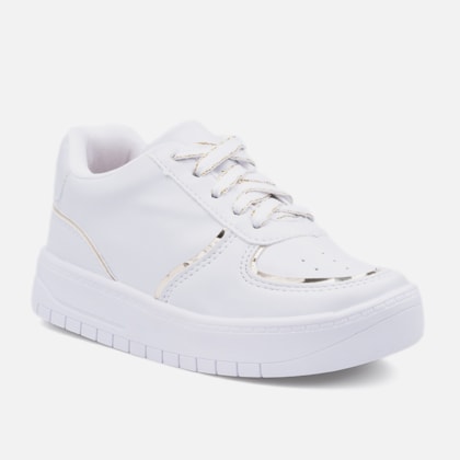 Segunda imagem do produto Tênis Feminino Infantil Casual Com Friso Moda Detalhe Cadarço Branco