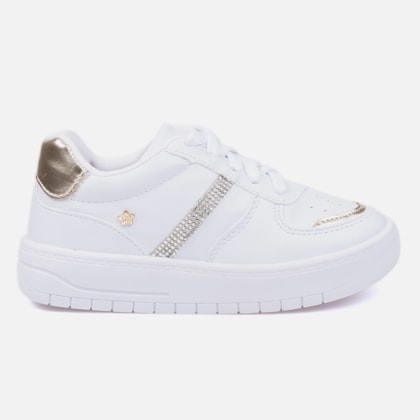 Tênis Feminino Infantil Tira De Strass Brilho Cano Baixo Casual Branco