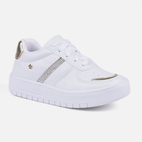 Segunda imagem do produto Tênis Feminino Infantil Tira De Strass Brilho Cano Baixo Casual Branco