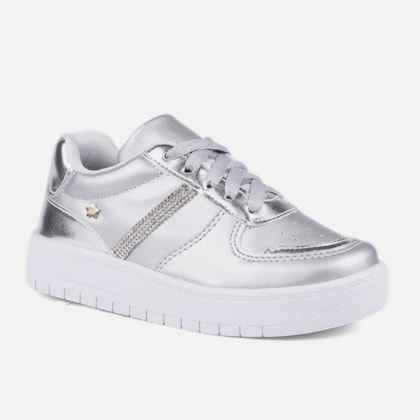 Segunda imagem do produto Tênis Feminino Infantil Tira De Strass Brilho Cano Baixo Casual Prata