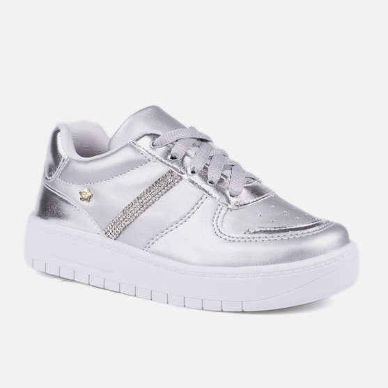 Segunda imagem do produto Tênis Feminino Infantil Tira De Strass Brilho Cano Baixo Casual Prata