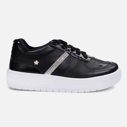 Tênis Feminino Infantil Tira De Strass Brilho Cano Baixo Casual Preto