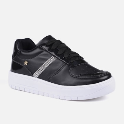 Segunda imagem do produto Tênis Feminino Infantil Tira De Strass Brilho Cano Baixo Casual Preto