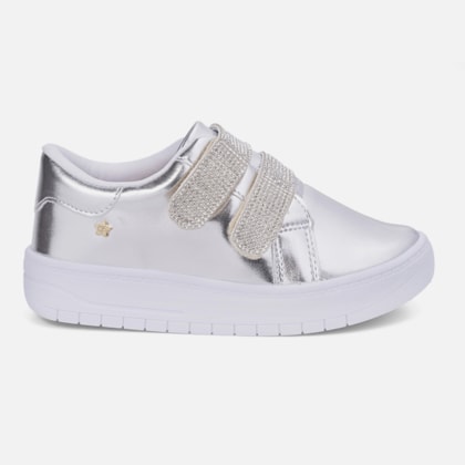 Tênis Feminino Sem Cadarço Calce Fácil Infantil Brilho Strass Prata
