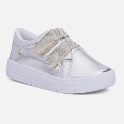 Segunda imagem do produto Tênis Feminino Sem Cadarço Calce Fácil Infantil Brilho Strass Prata