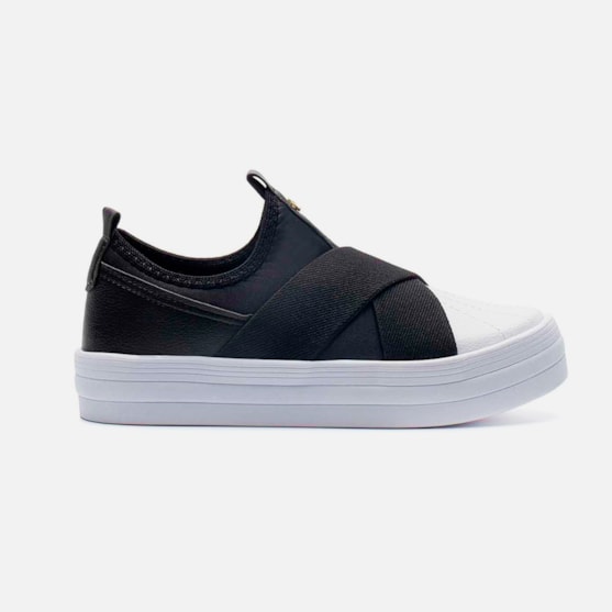 Tênis Feminino Slip On X Com Elástico Calce Fácil Luxo Casual Preto