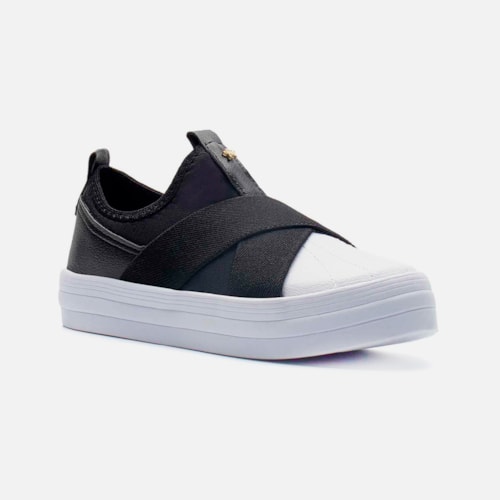 Tênis Feminino Slip On X Com Elástico Calce Fácil Luxo Casual Preto