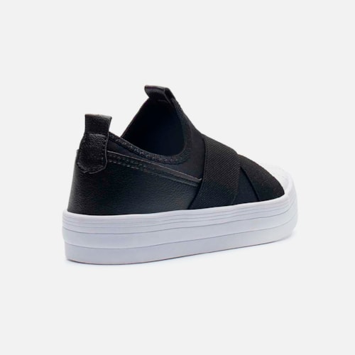 Tênis Feminino Slip On X Com Elástico Calce Fácil Luxo Casual Preto