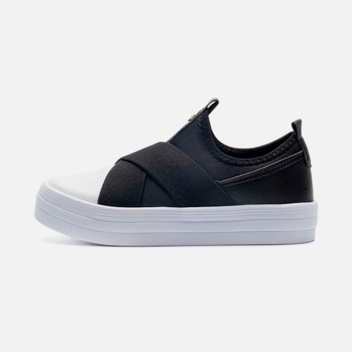 Tênis Feminino Slip On X Com Elástico Calce Fácil Luxo Casual Preto