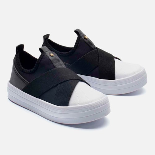 Tênis Feminino Slip On X Com Elástico Calce Fácil Luxo Casual Preto