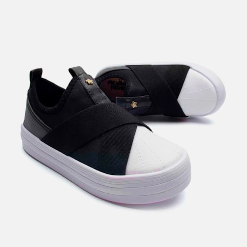 Tênis Feminino Slip On X Com Elástico Calce Fácil Luxo Casual Preto