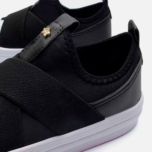 Tênis Feminino Slip On X Com Elástico Calce Fácil Luxo Casual Preto