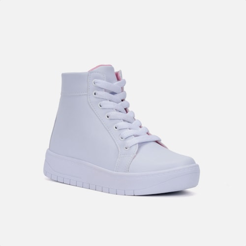 Tênis Infantil Branco Casual Menina Fashion Cano Alto