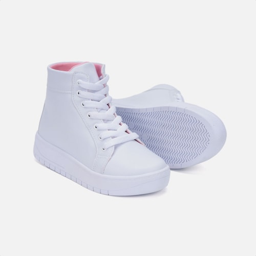 Tênis Infantil Branco Casual Menina Fashion Cano Alto