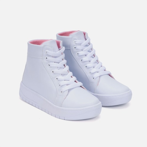 Tênis Infantil Branco Casual Menina Fashion Cano Alto