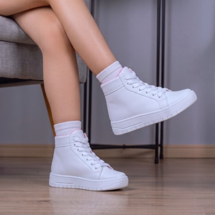 Segunda imagem do produto Tênis Infantil Branco Casual Menina Fashion Cano Alto