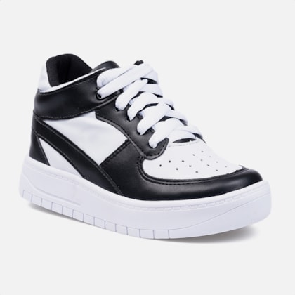 Segunda imagem do produto Tênis Infantil Feminino Cano Alto Recortes Com Verniz Brilho Branco