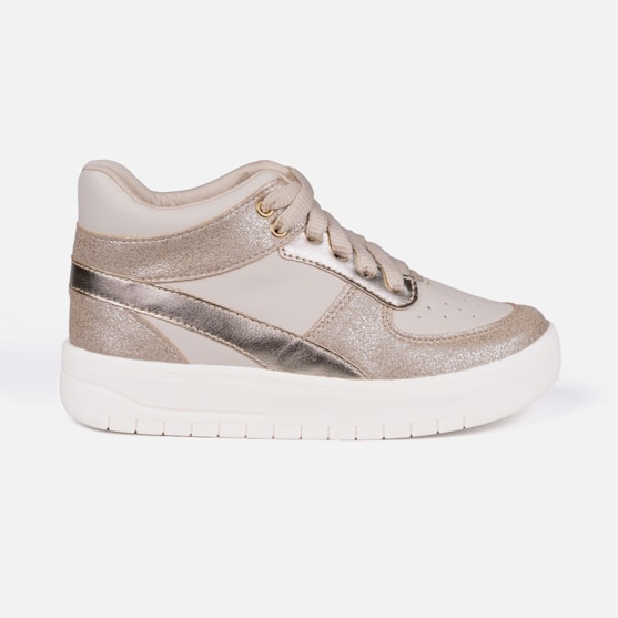Tênis Infantil Menina Fashion Brilho Metalizado Casual Dourado