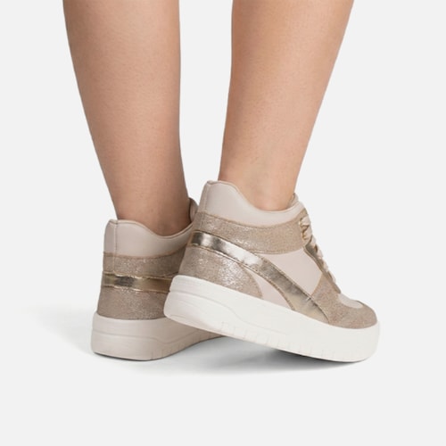 Tênis Infantil Menina Fashion Brilho Metalizado Casual Dourado