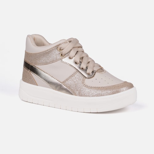 Tênis Infantil Menina Fashion Brilho Metalizado Casual Dourado